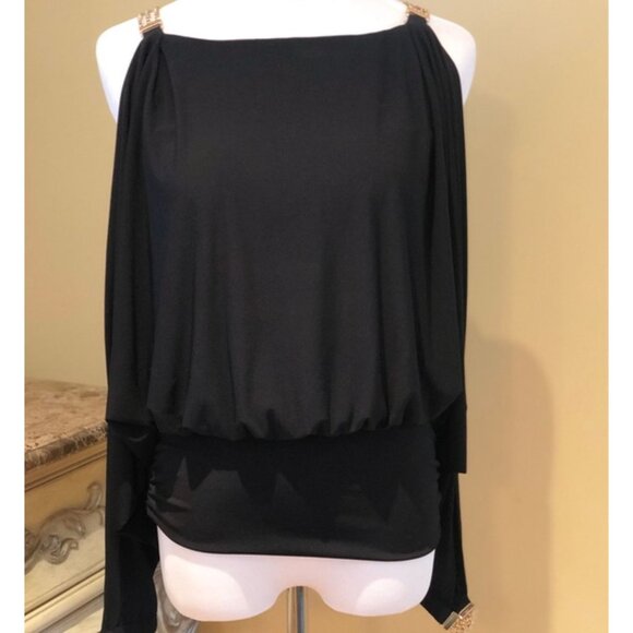 Boston Proper Black Dolman Cold Shoulder Dressy Top Blouse Shirt Evening Size XS - Picture 7 of 11